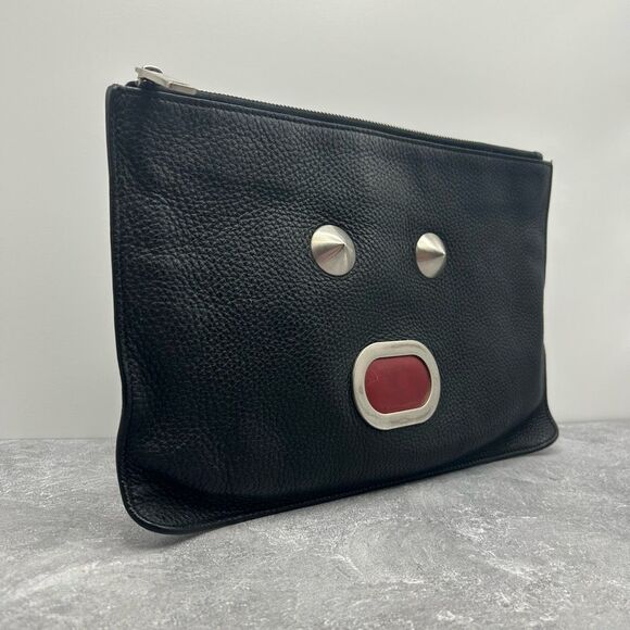 Fendi Faces Black Zip Leather Clutch Bag Mens Unisex 2016 Fall/Winter - Picture 2 of 16